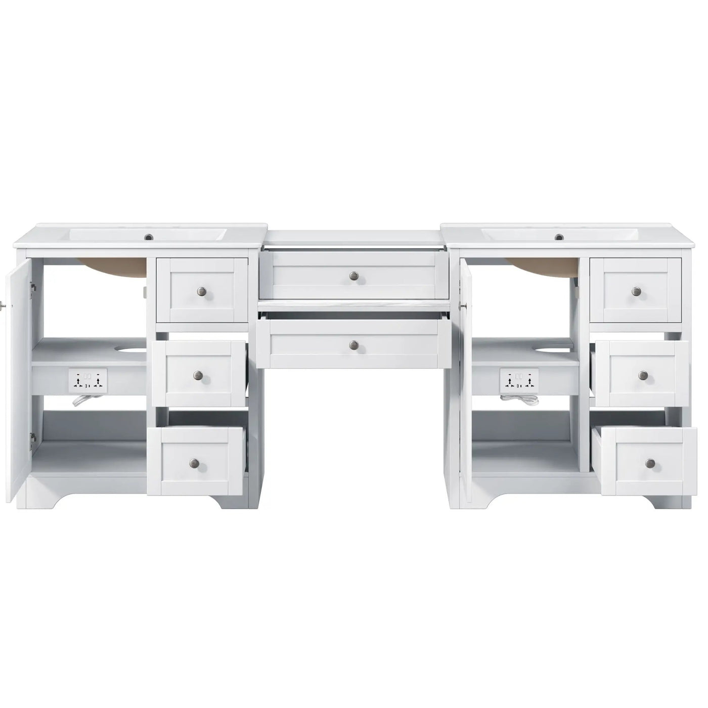 Double Sink Bathroom Vanity With Countertop, 2 Ceramic Sinks, 6 Drawers by HouseOfZazla