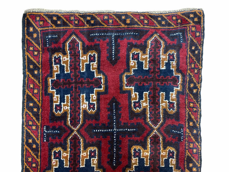 2' 7" X 4' 6" Vintage Handmade Tribal Wool Rug Balouchi Rug Afghan Rug Red Blue by Jewel Rugs