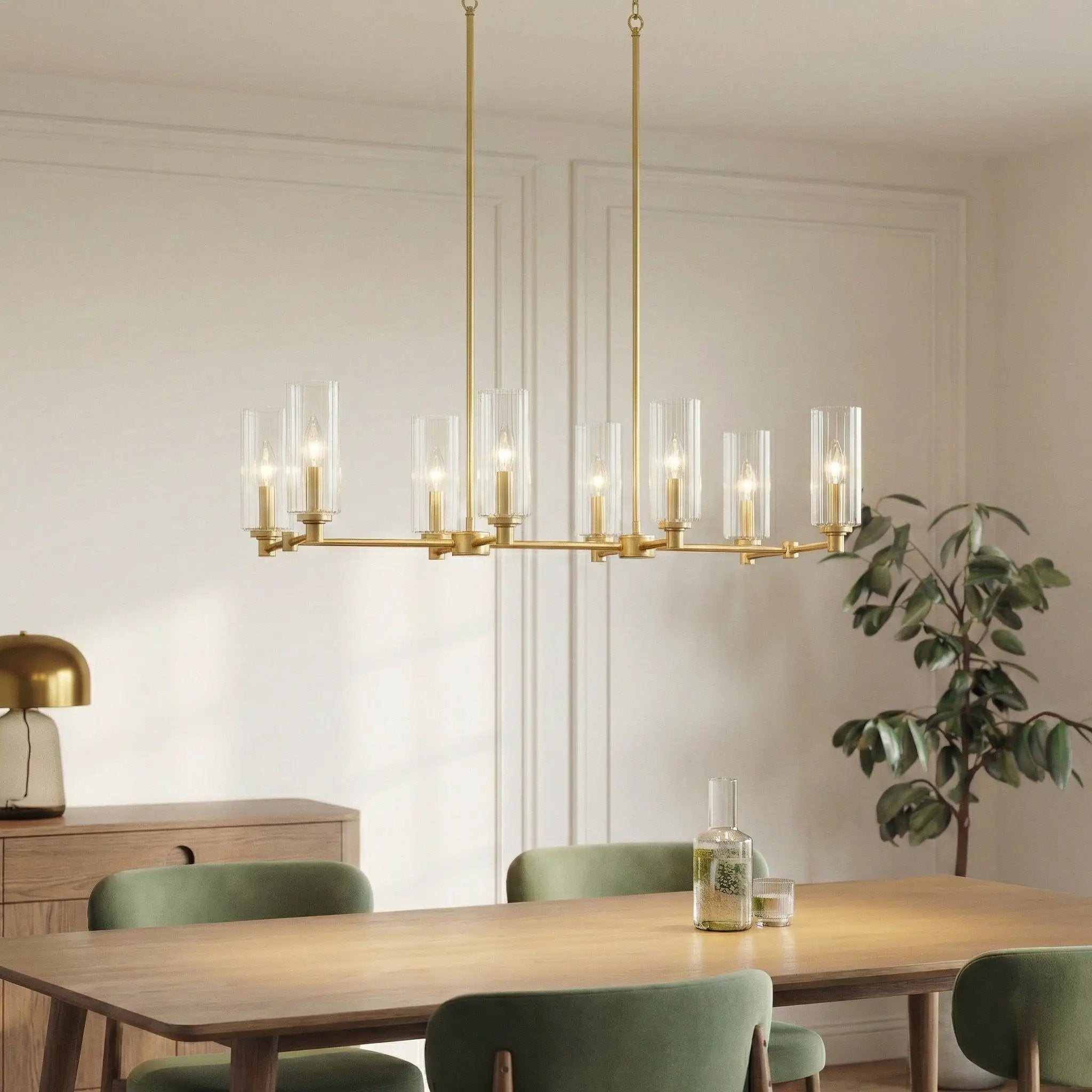 Willow - 8 Lights Island With Clear Ribbed Pendant Lamp Satin - Antique Brass / Clear / Gold by Unique Piece Furniture