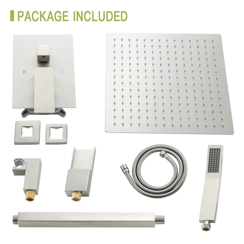 16" Ceiling Mount Square Shower System With Waterfall Tub Spout And Rough In Valve by HouseOfZazla