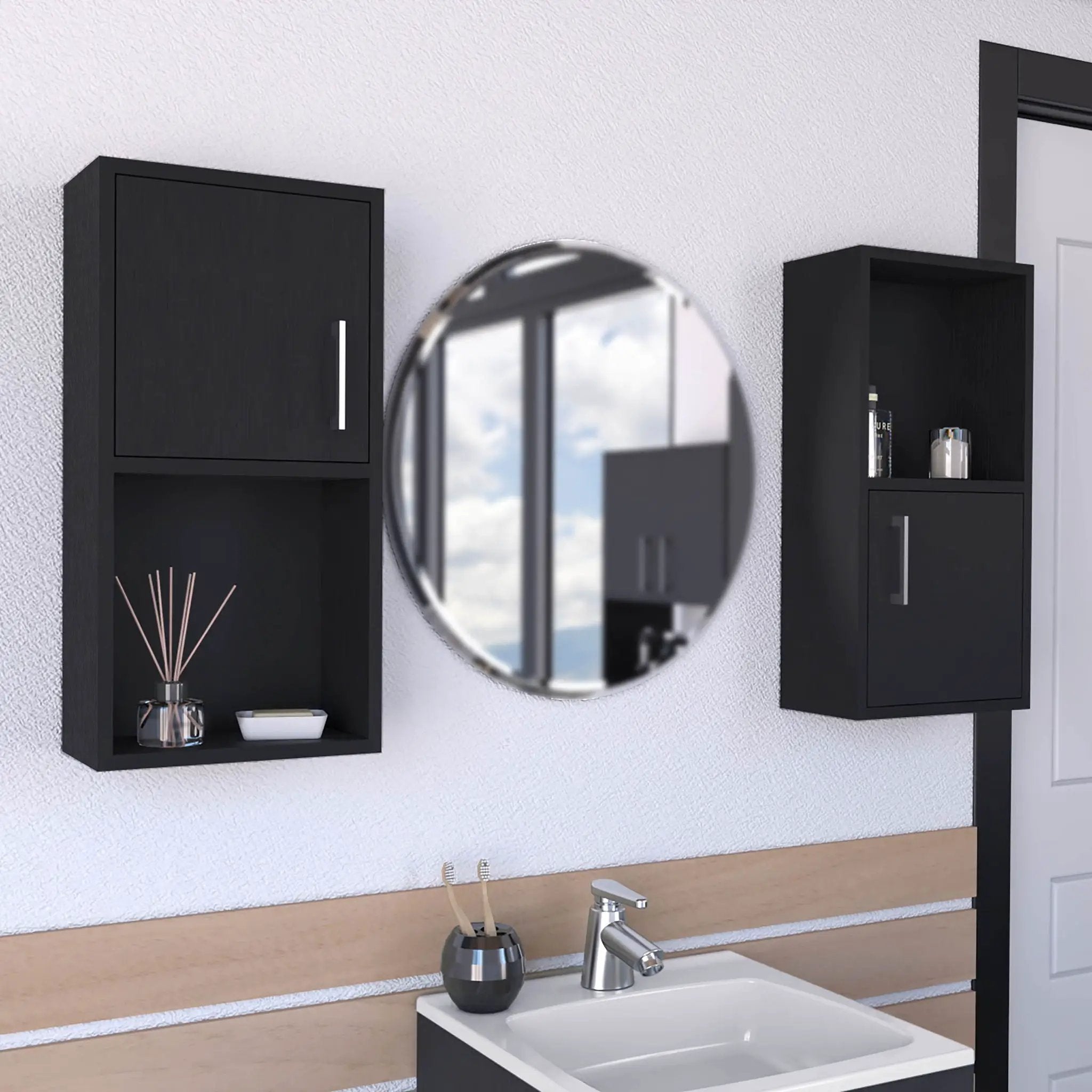 Wall Mounted Bathroom Medicine Cabinet Eak Two Doors, Two Shelves - Black by HouseOfZazla