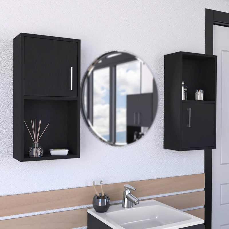 Wall Mounted Bathroom Medicine Cabinet Eak Two Doors, Two Shelves - Black by HouseOfZazla
