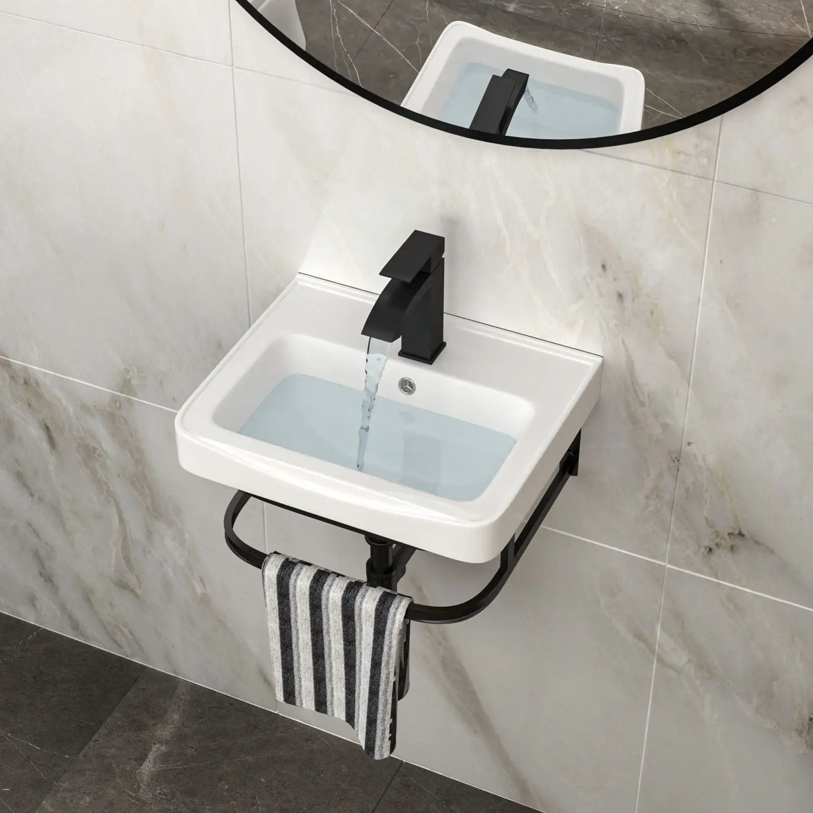 Wall Mounted Bathroom Sink With Towel Bar & Overflow - White / Black by HouseOfZazla