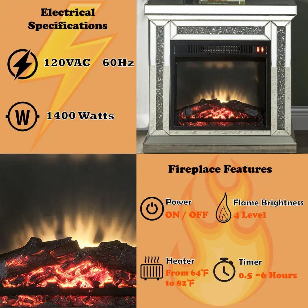 Noralie - 29" Fireplace - Mirrored & Faux Diamonds by Unique Piece Furniture