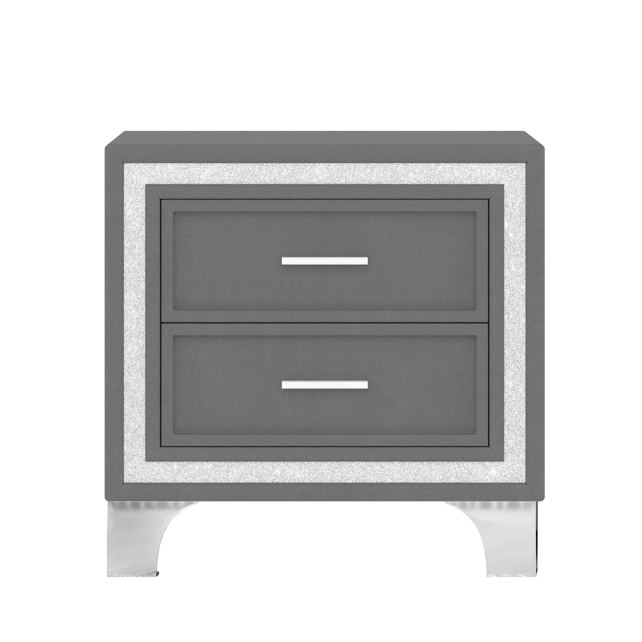 3-Pieces Bedroom Set, Queen Size Upholstered Platform Bed with LED Lights and Two Nightstands - Gray by HouseOfZazla