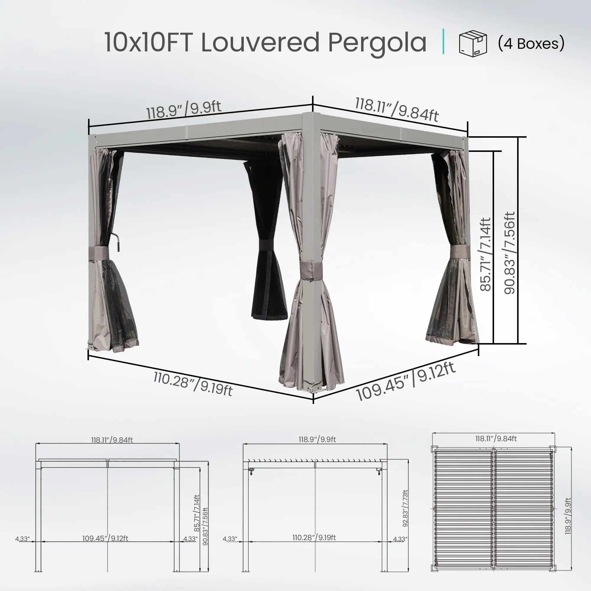 10x10 FT Outdoor Louvered Pergola with Adjustable Louvers by HouseOfZazla
