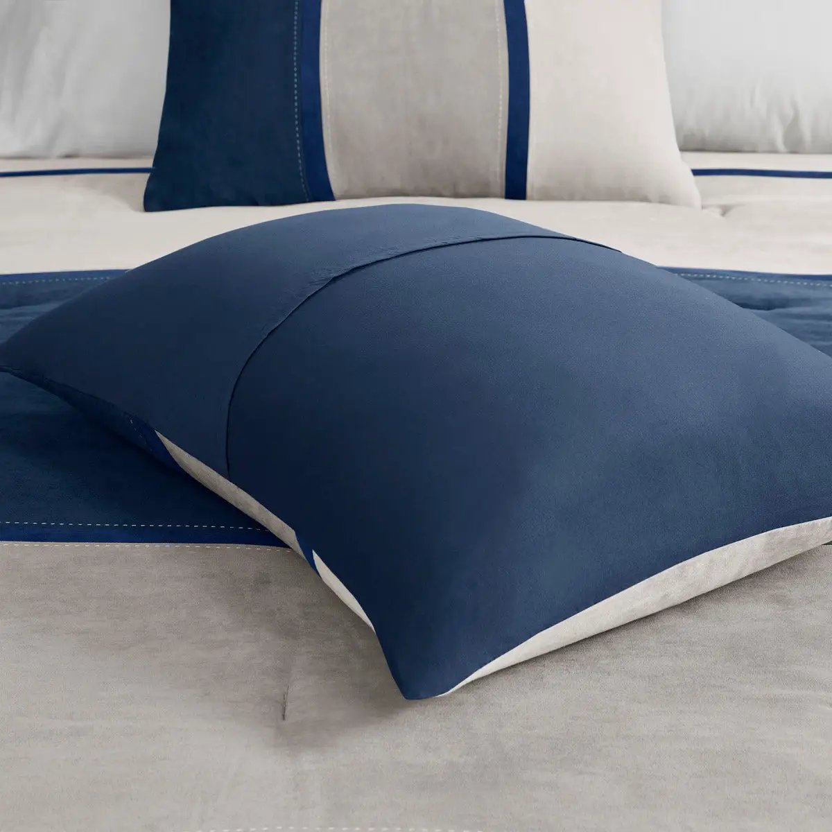 7 Piece Faux Suede Comforter Set Blue King by HouseOfZazla