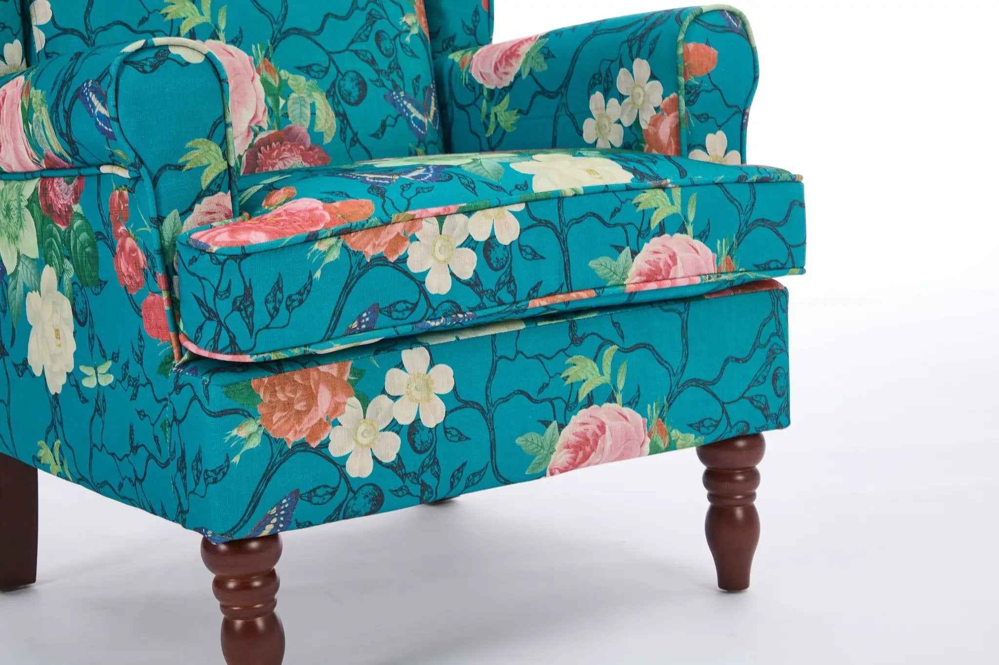 Modern Accent Chair with Retro Wood Legs - Floral by HouseOfZazla