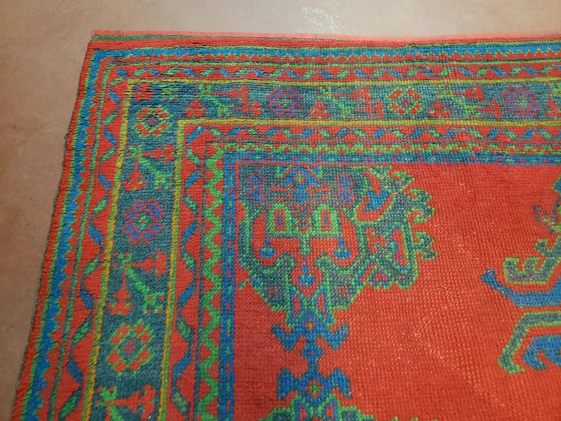 7x11 Turkish Oushak Rug, Vintage Red & Blue Oriental Carpet, Hand Knotted Wool Area Rug 7 x 11, Turkish Sparta Rug, Antique Turkish Rug Nice by Jewel Rugs