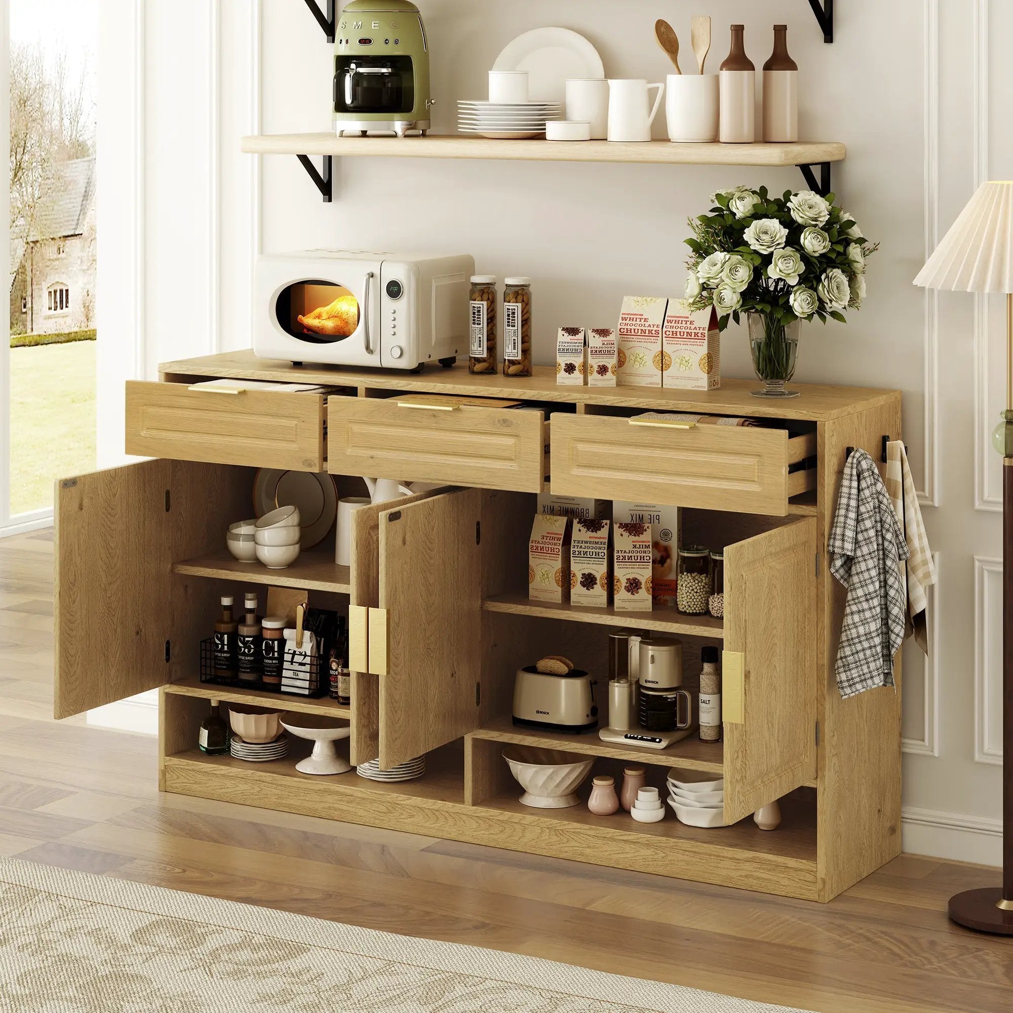 U-Style Farmhouse Sideboard with 3 Drawers & 4 Doors by HouseOfZazla