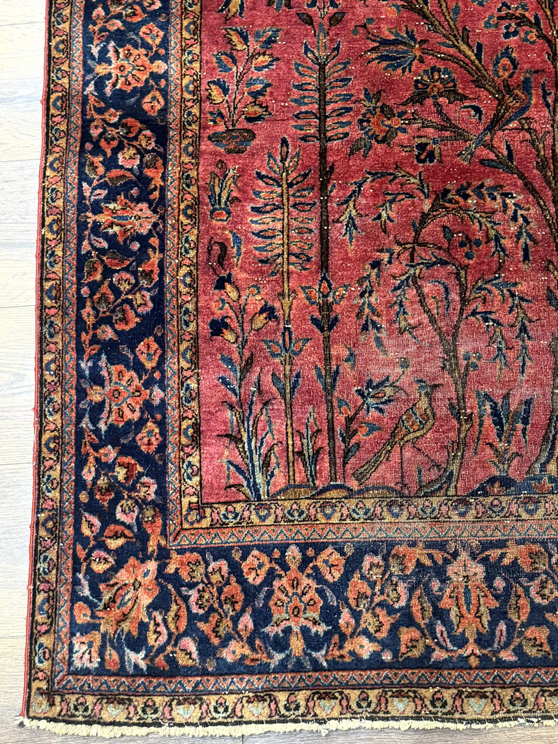 Antique Persian Tree of Life Rug 3x5, Manchester Wool, Bird Pictorials, Fine 240 KPSI, Red Navy Blue by Jewel Rugs