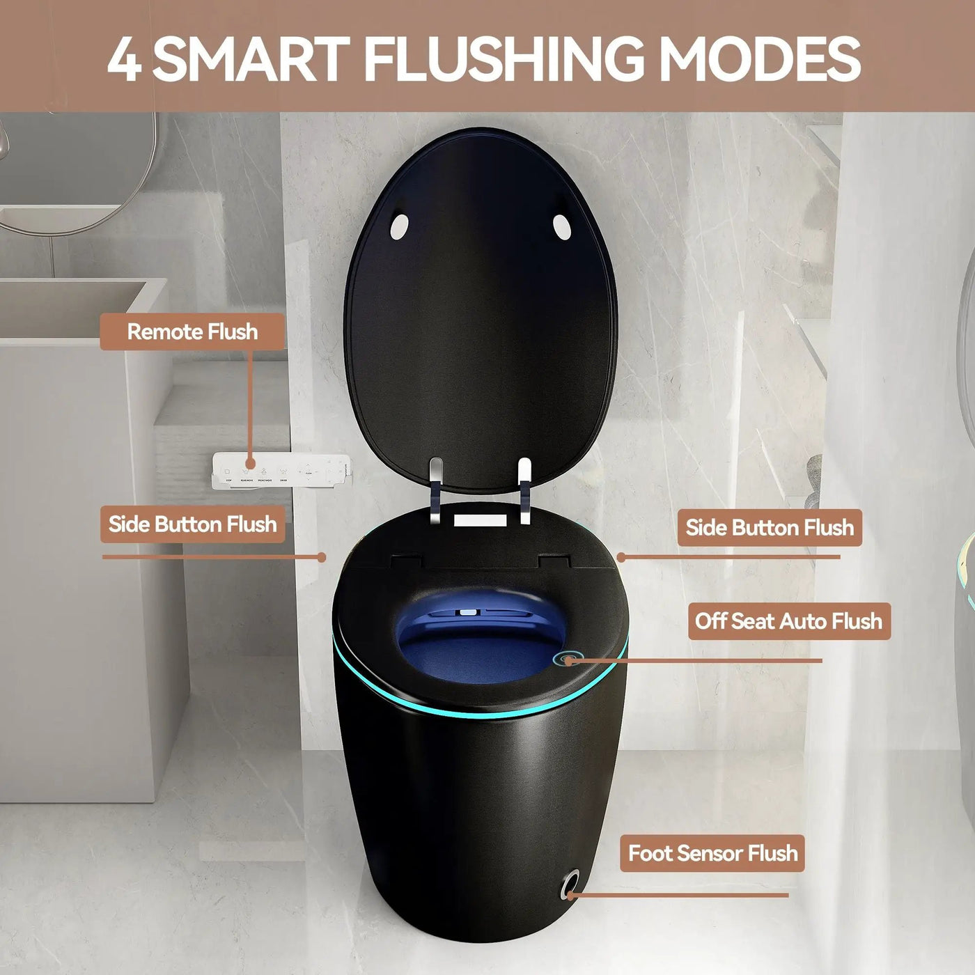 Unique Smart Toile With Built In Bidet, Auto Open / Close Seat, Foot Sensor, LED Display, Night Light, Warm Water & Dryer Ceramic by HouseOfZazla