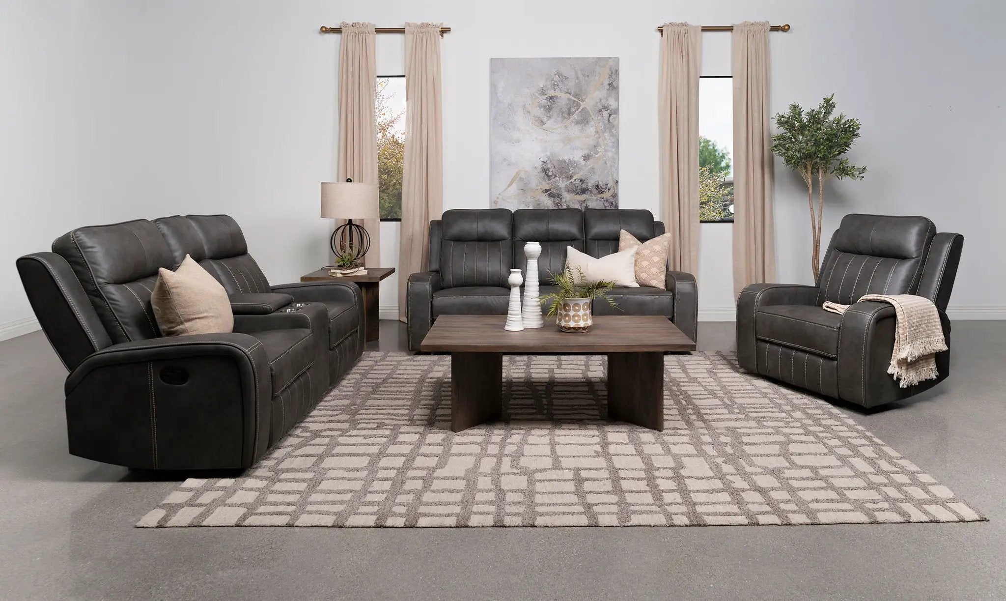 Raelynn 3-piece Upholstered Reclining Sofa Set Grey by Unique Piece Furniture