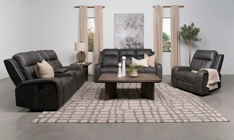 Raelynn 3-piece Upholstered Reclining Sofa Set Grey by Unique Piece Furniture