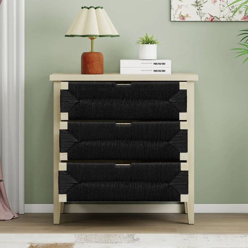3 Drawer Buffet Sideboard With Adjustable Shelves, Storage Cabinet With Natural Seaweed Decor Doors For Living Room Kitchen Entryway - Natural by Unique Piece Furniture
