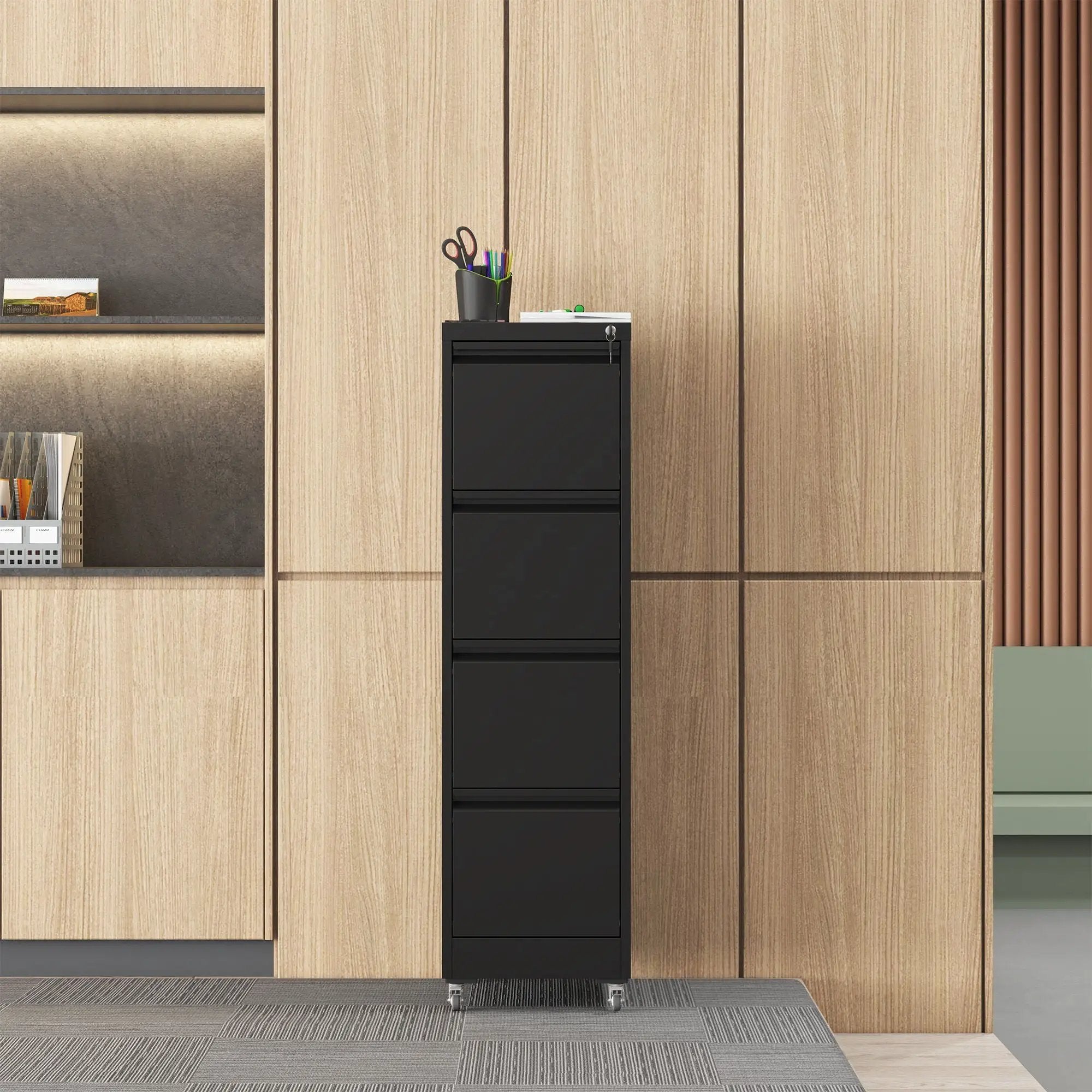 Drawer Metal Locking Vertical File Cabinet With Wheels Heavy Duty Lockable Storage by Unique Piece Furniture