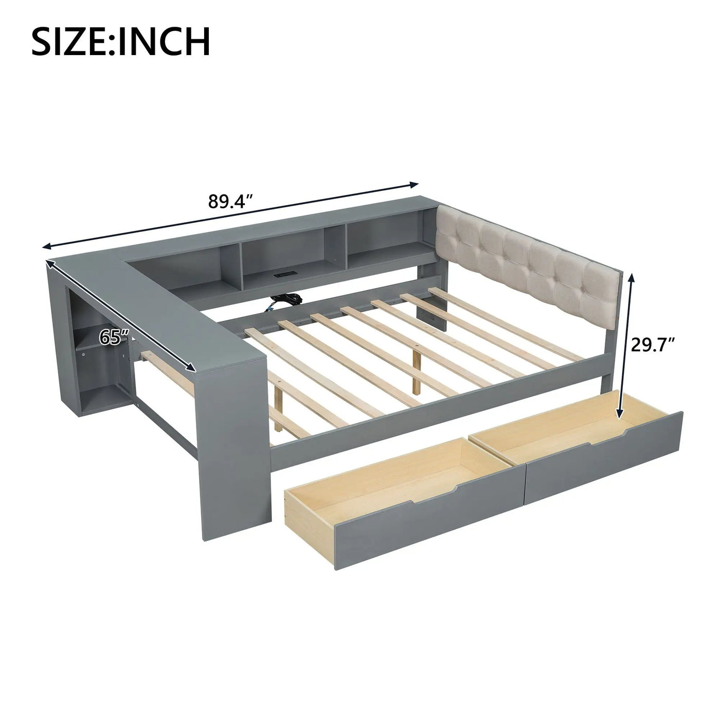 Upholstered Headboard Platform Bed With Storage Shelves, Drawers, Charging Station by Unique Piece Furniture
