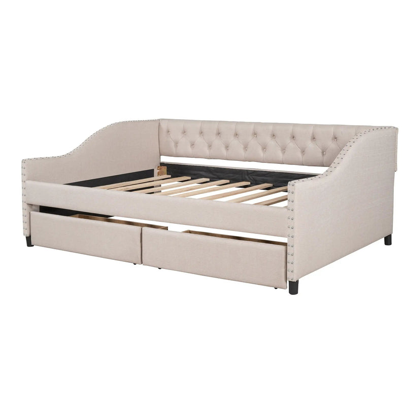 Upholstered Daybed With Two Drawers, Wood Slat Support by Unique Piece Furniture