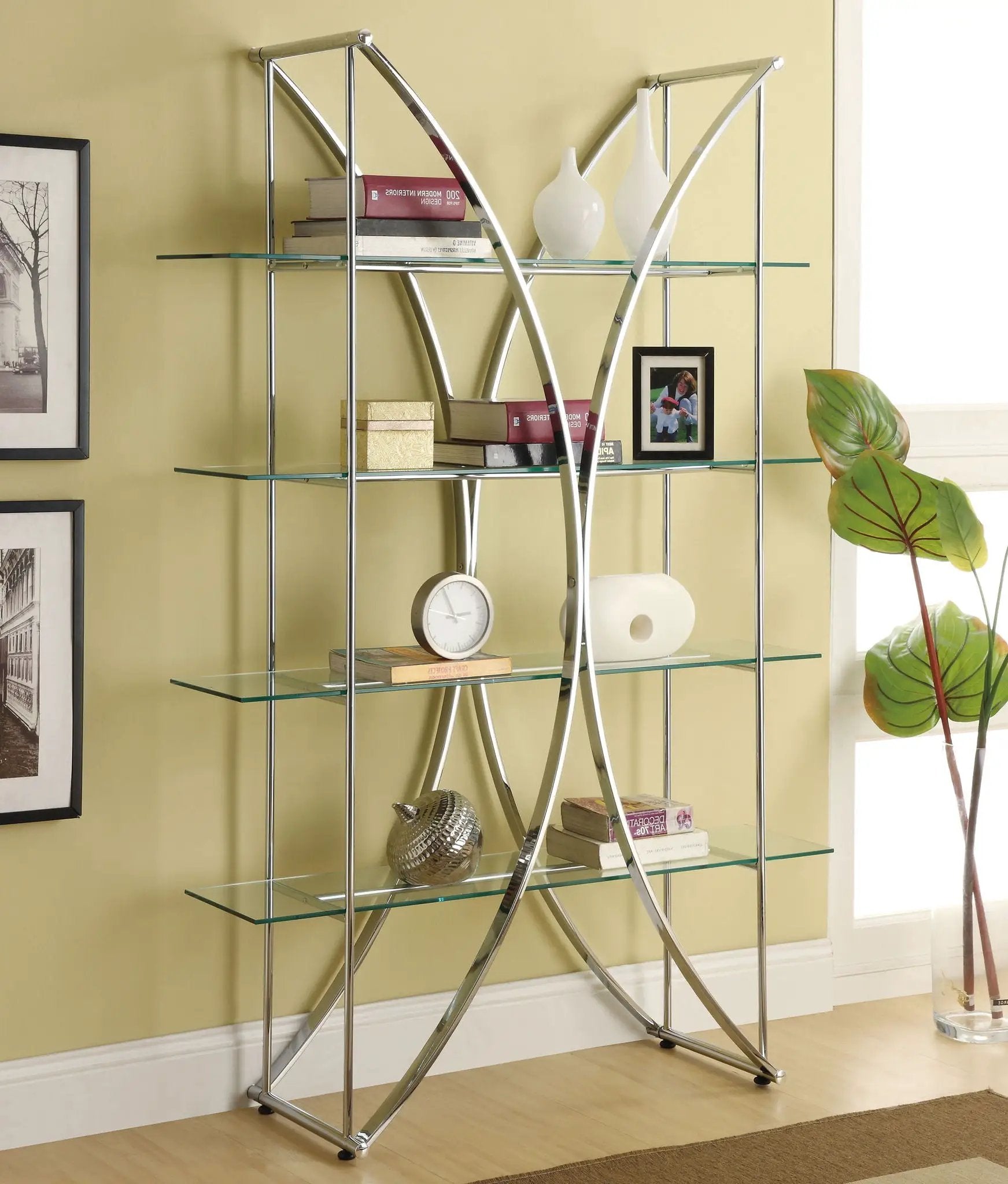 Larson 73-inch 4-shelf Glass Bookshelf Chrome by Unique Piece Furniture