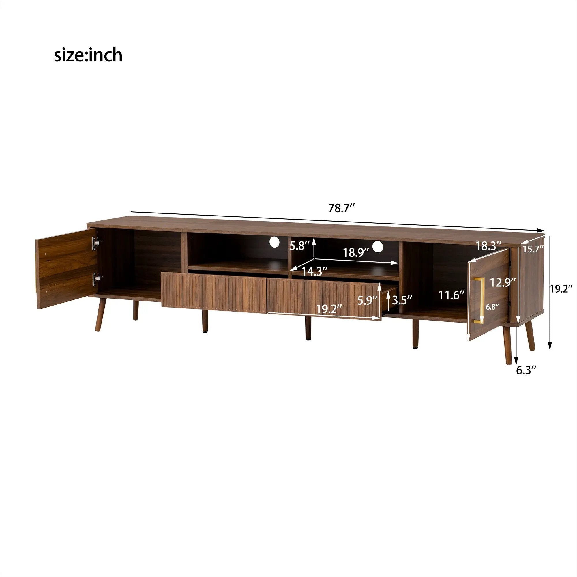 TV Stand For TVs Up To 85" With Soft-Close Doors, Open Shelf, Cable Management - Walnut by HouseOfZazla