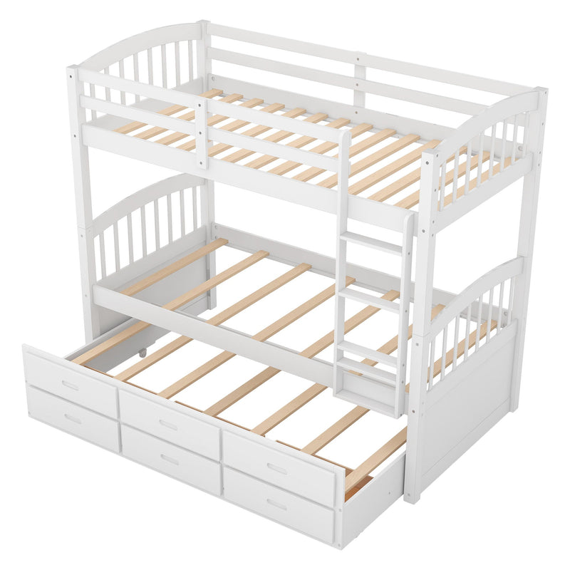 Bunk Bed With Trundle And Drawers, Arched Headboard And Footboard by HouseOfZazla