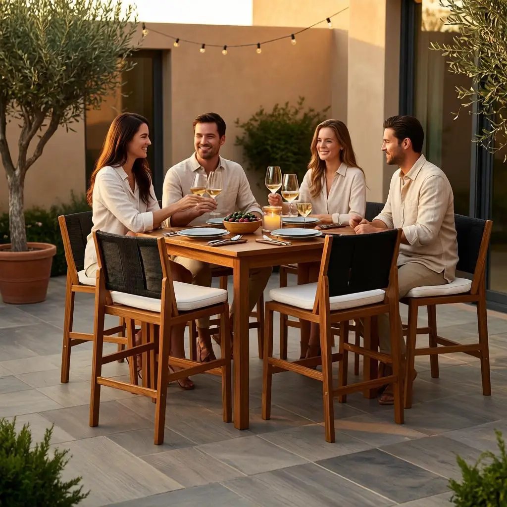 4 Pieces Arly Black Outdoor Bar Stool Solid Acacia Wood and Woven Wicker by HouseOfZazla