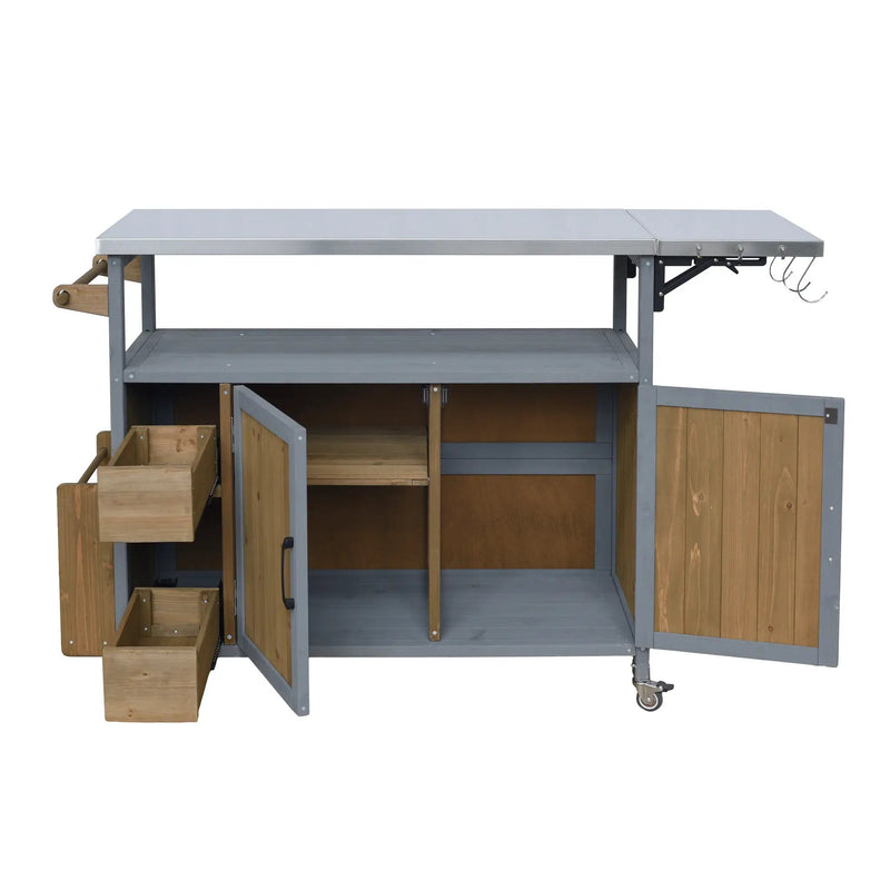 54.33" Farmhouse Rolling Outdoor Kitchen Cart, photo 10 of 10