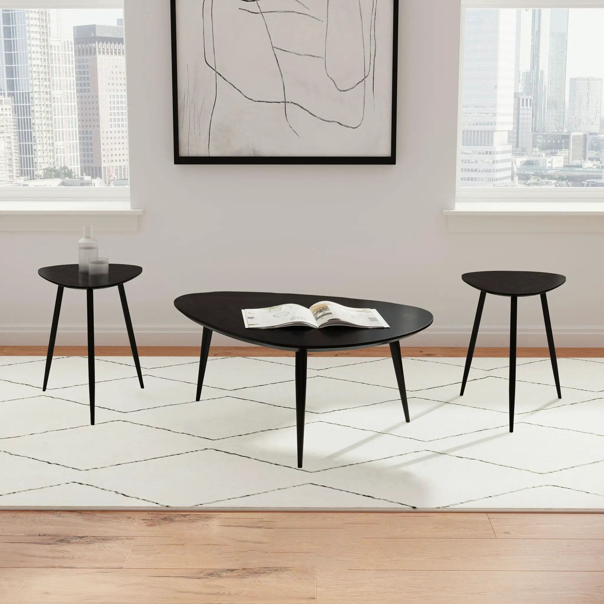 Odessa 3-piece Triangular Coffee and End Table Set Black by Unique Piece Furniture