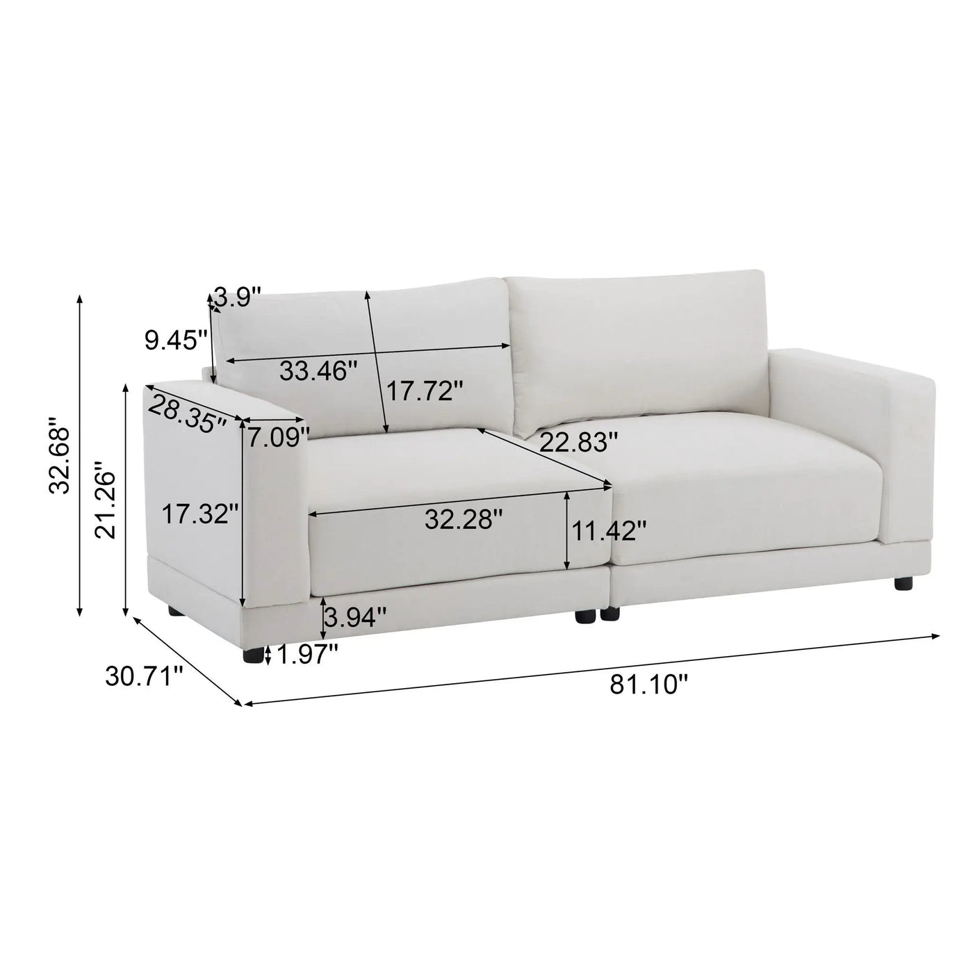 Modern Square Arm Sofa With Soft Fabric Upholstery, Deep Cushions by HouseOfZazla