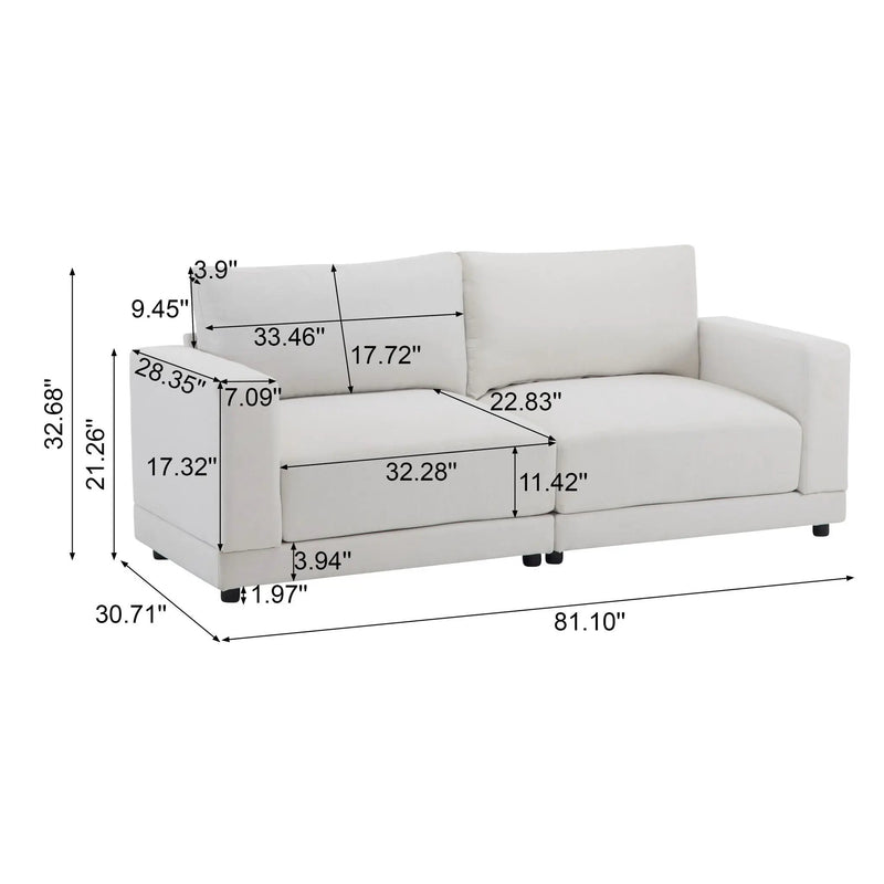 Modern Square Arm Sofa With Soft Fabric Upholstery, Deep Cushions by HouseOfZazla
