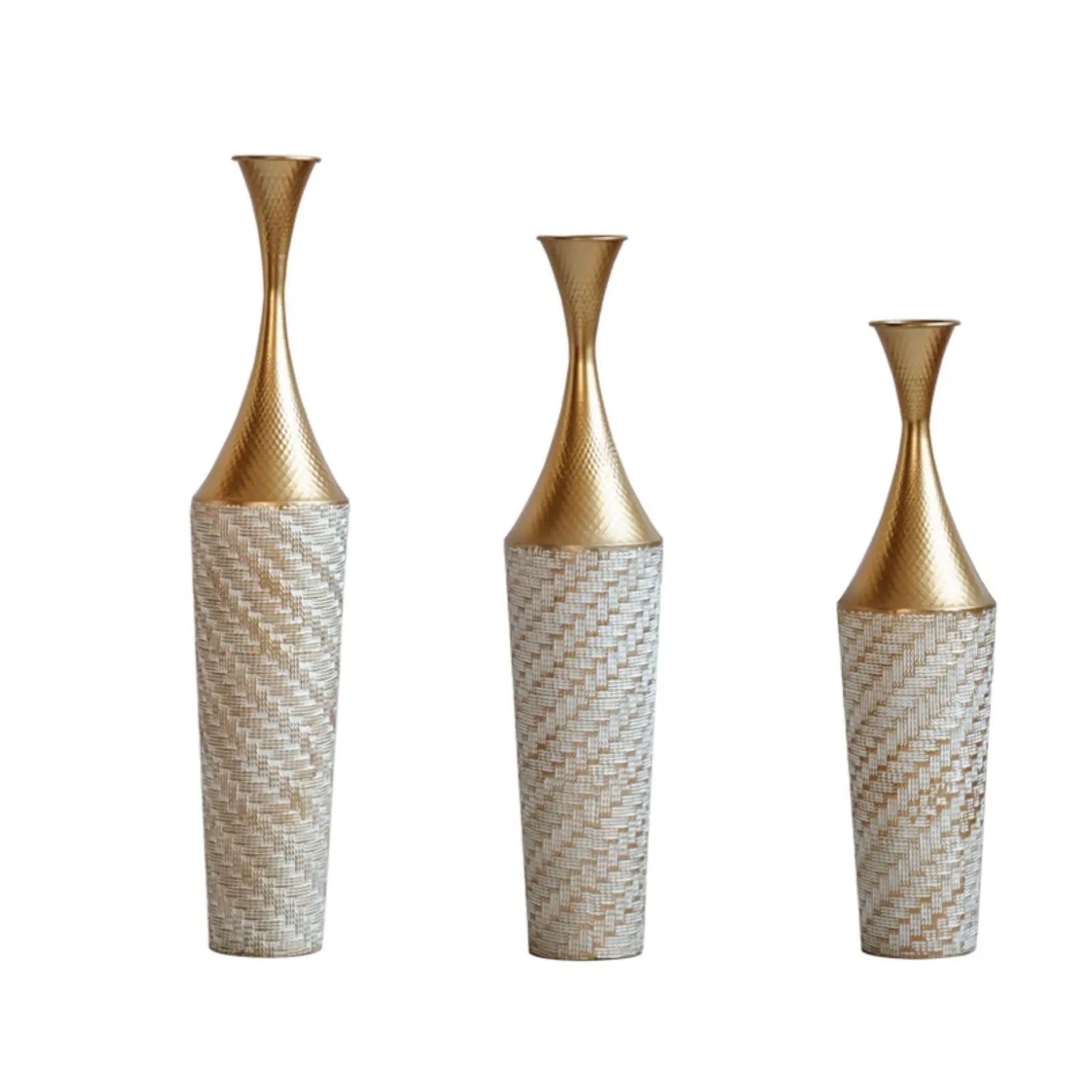 Floor Metal Vase Modern Style Decoration Home Woven Pattern Metal Vase 3 Piece Set Gorgeous Home Decoration Large Glazed Metal Vase - Champagne by HouseOfZazla