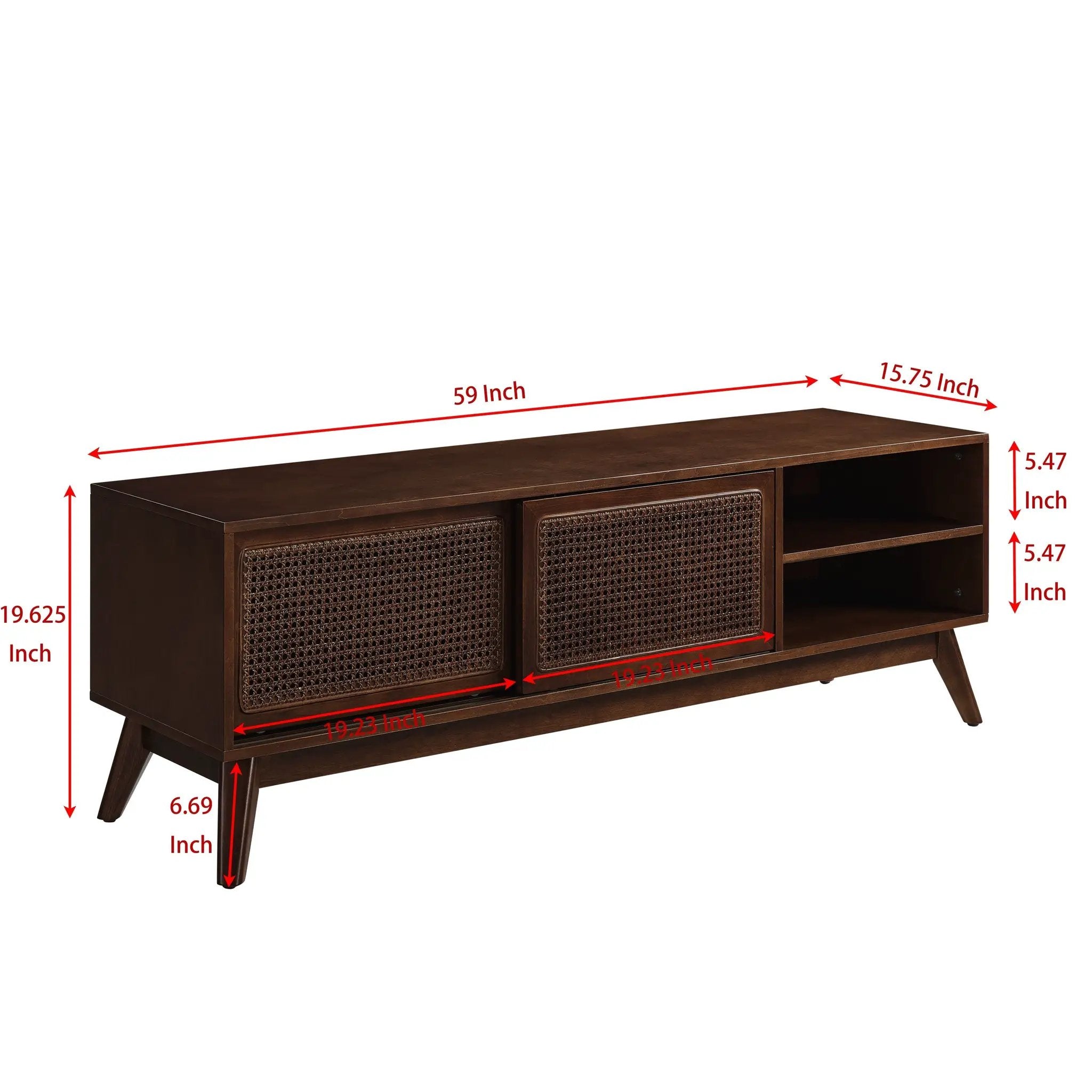 59 Inch Mid Century Modern Rattan TV Stand for 65 Inch TV by HouseOfZazla
