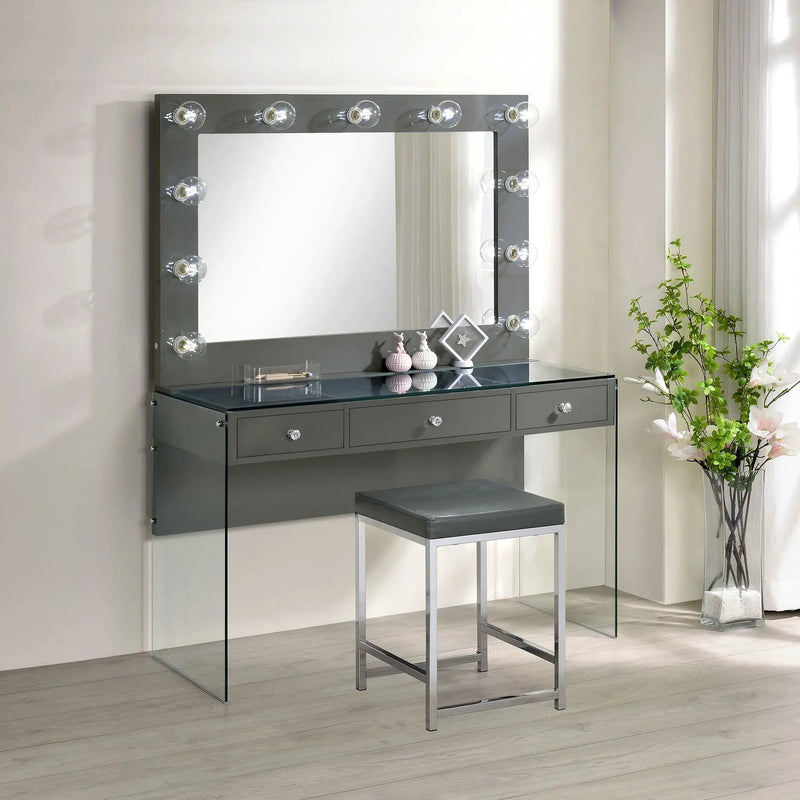 Afshan Upholstered Square Padded Vanity Stool Chrome by Unique Piece Furniture