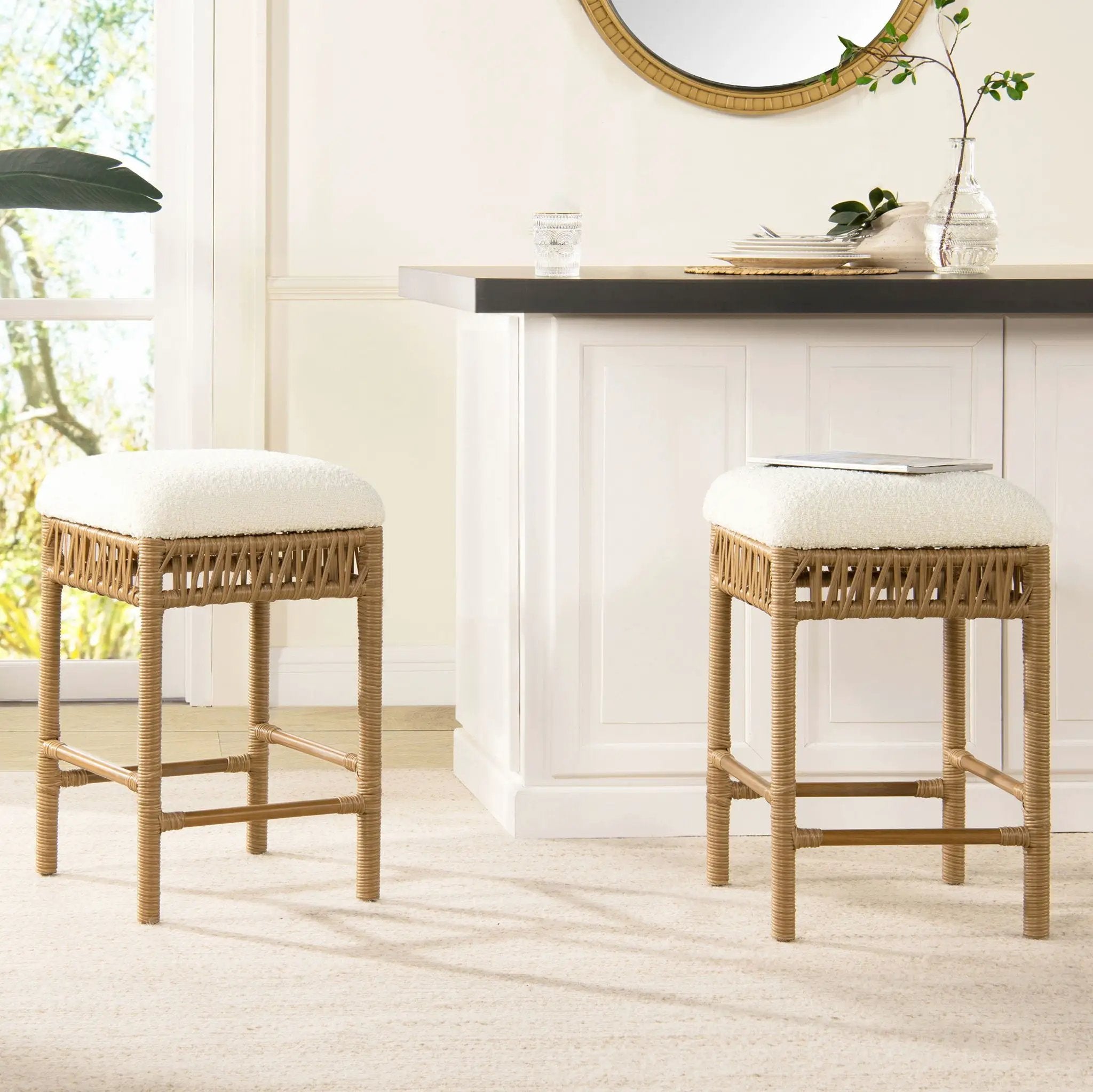 Lucia - Backless Upholstered Counter Stool With Frame - Ivory White by HouseOfZazla