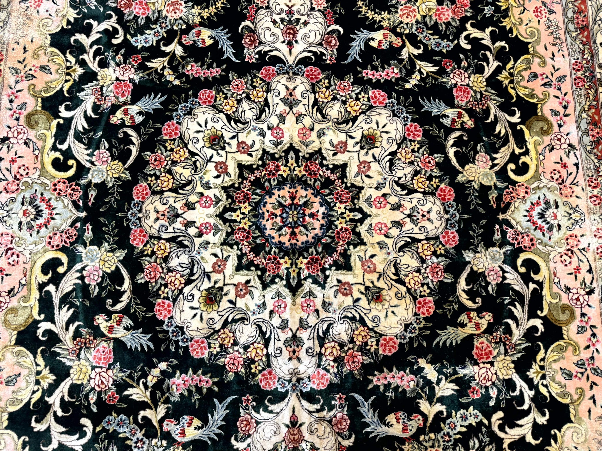 Silk Indian Kashmiri Rug 9x12, Vintage Hand Knotted Carpet by Jewel Rugs