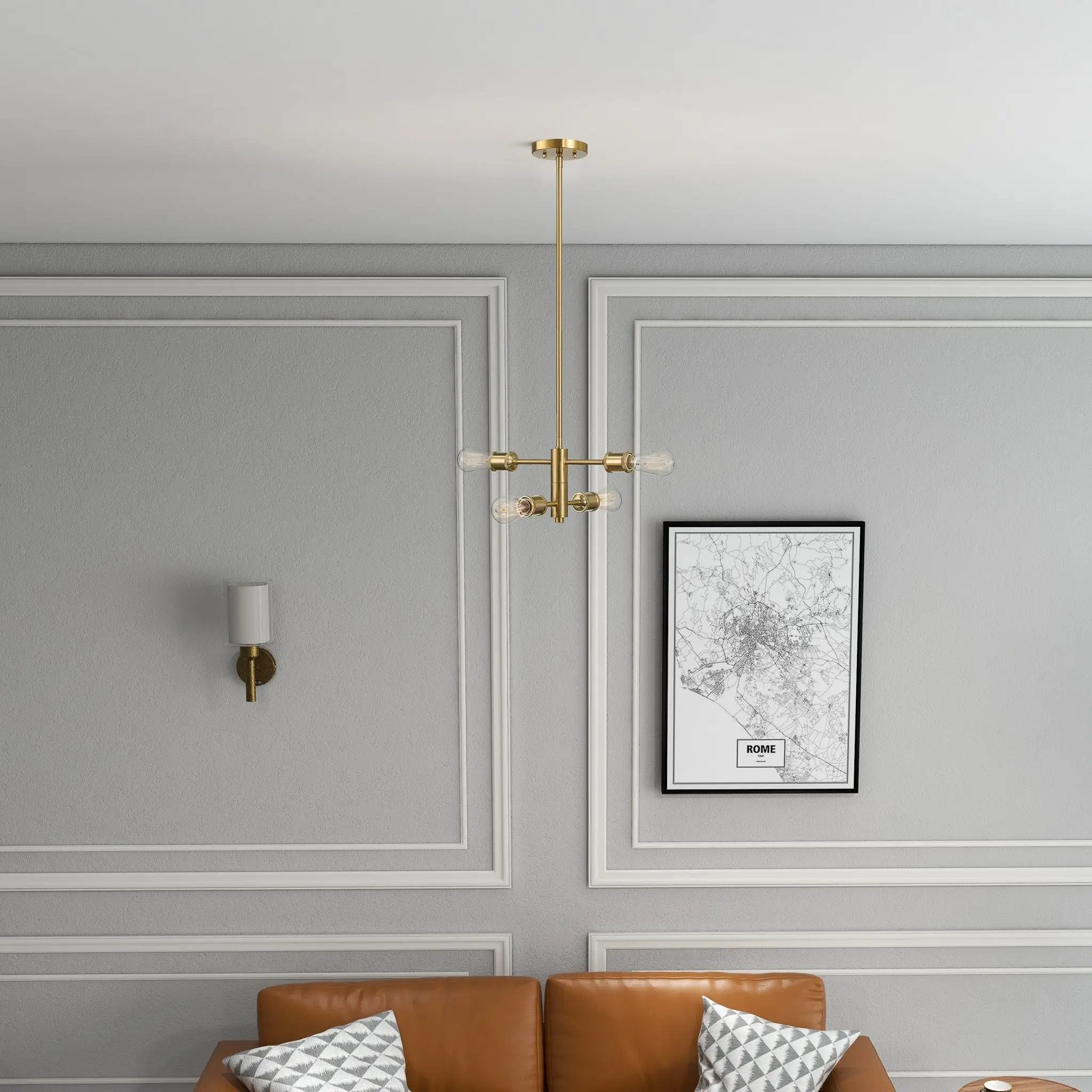Trellis - 4 Lights Modern Gold Chandelier Vintage Pendant Fixture For Living Room - Clear / Gold by Unique Piece Furniture