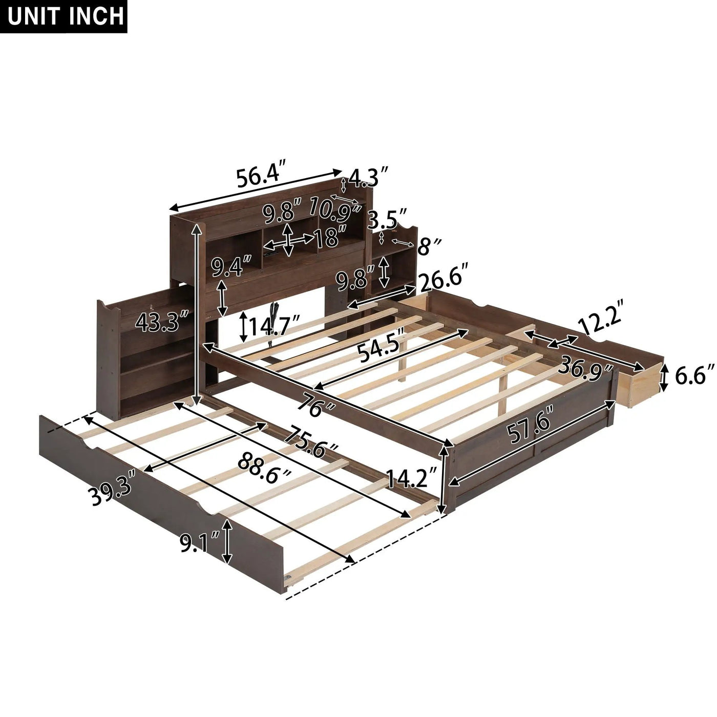 Storage Platform Bed With Pull Out Shelves, Trundle, And 2 Drawers by HouseOfZazla