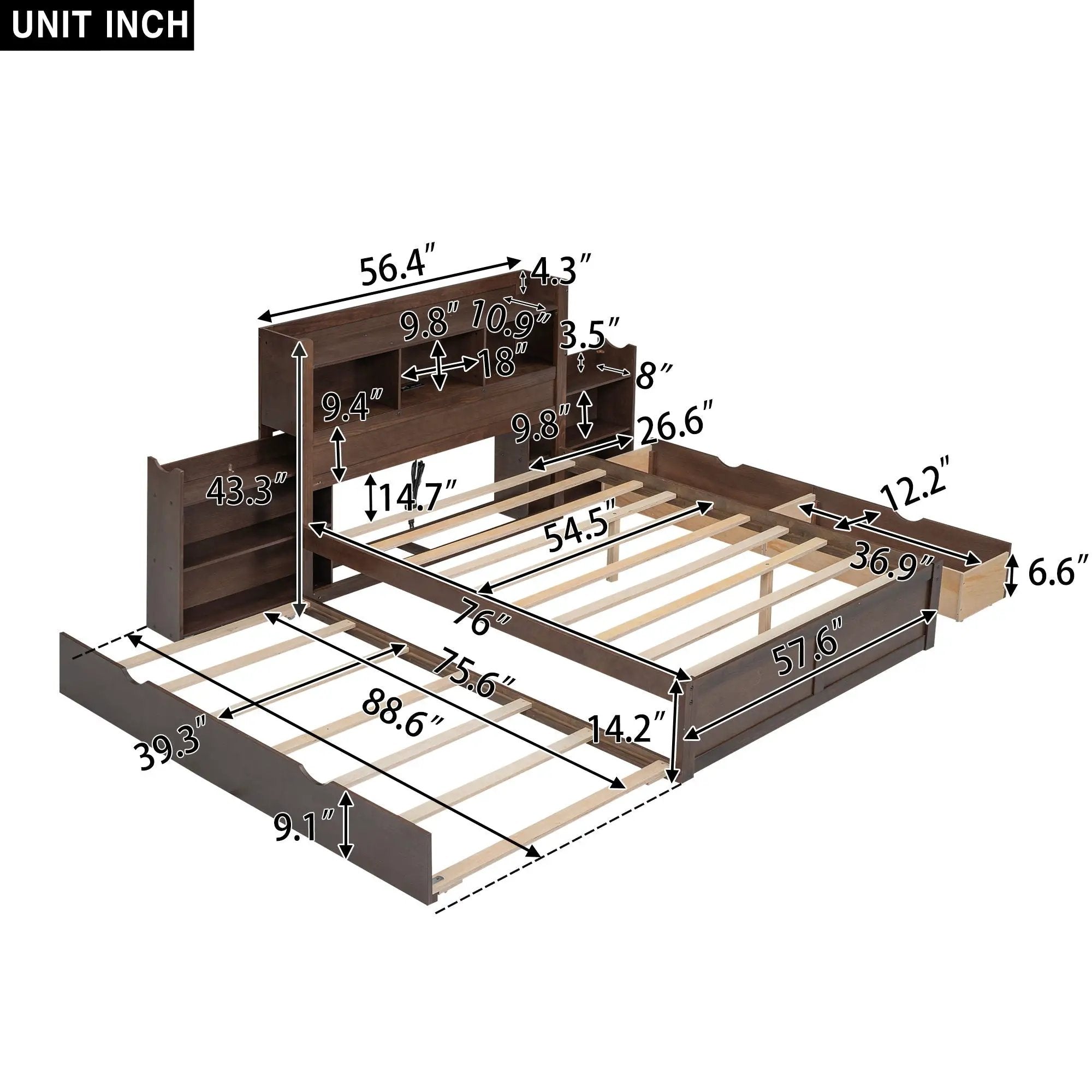 Storage Platform Bed With Pull Out Shelves, Trundle, And 2 Drawers by HouseOfZazla