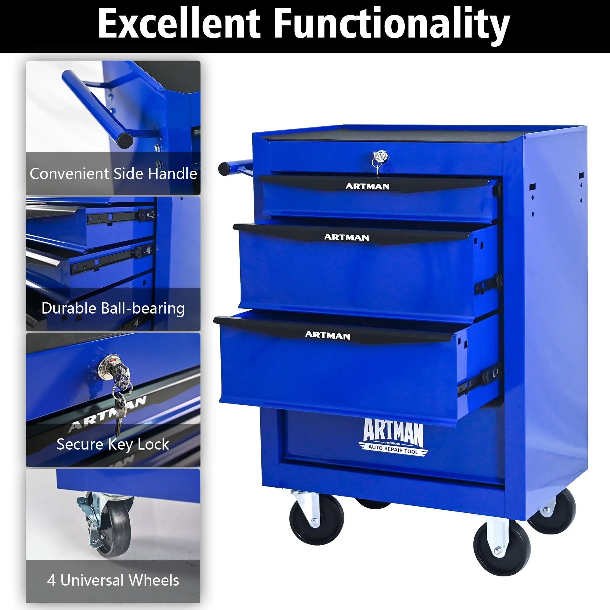 Rolling Metal Tool Chest With Drawers, Steel Storage Cabinet With Ball Bearing Slides by HouseOfZazla