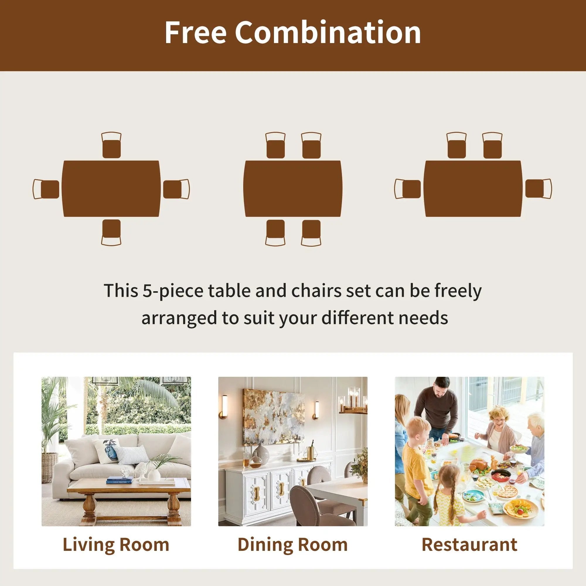 Mid Century Modern Dining Table Set For 4, Solid Wood Dining Table And Solid Wood Chairs, 5 Pieces Farmhouse Dining Table And 4 Upholstered Chairs - Brown / Gray by HouseOfZazla