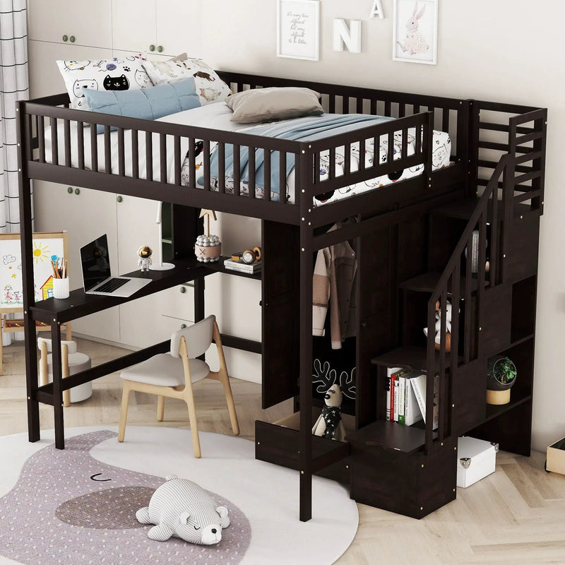Loft Bed With Bookshelf, Drawers, Desk, And Wardrobe by Unique Piece Furniture