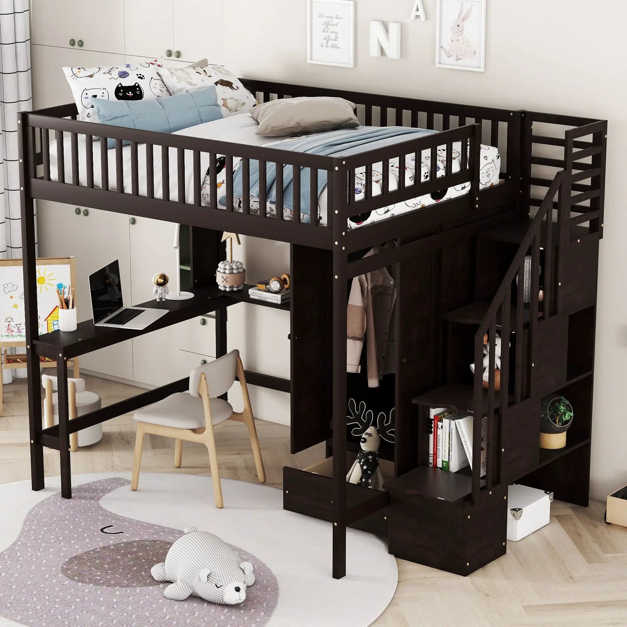 Loft Bed With Bookshelf, Drawers, Desk, And Wardrobe by HouseOfZazla