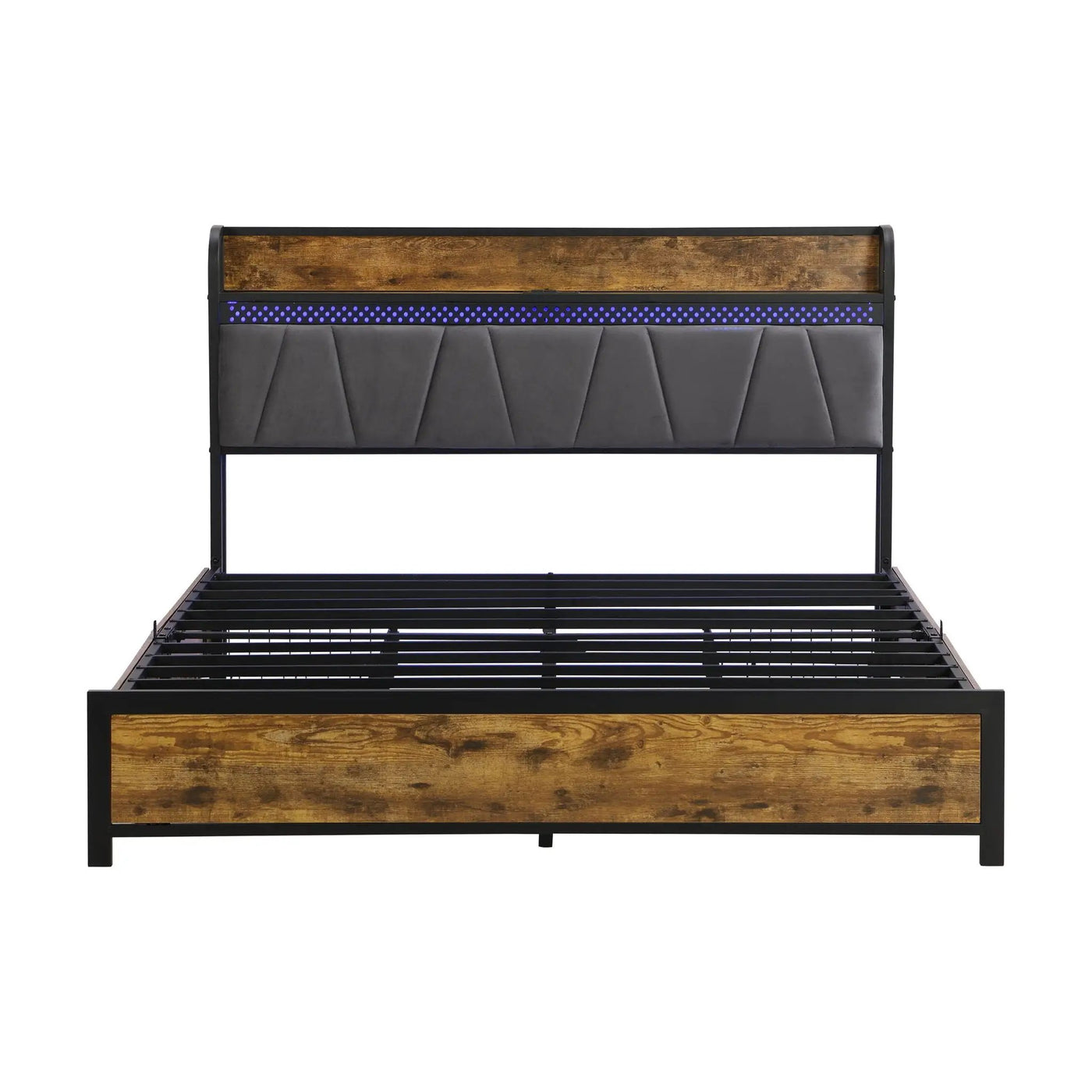 Modern Bed Frame With LED Lights, Upholstered Headboard, USB Charging by Unique Piece Furniture
