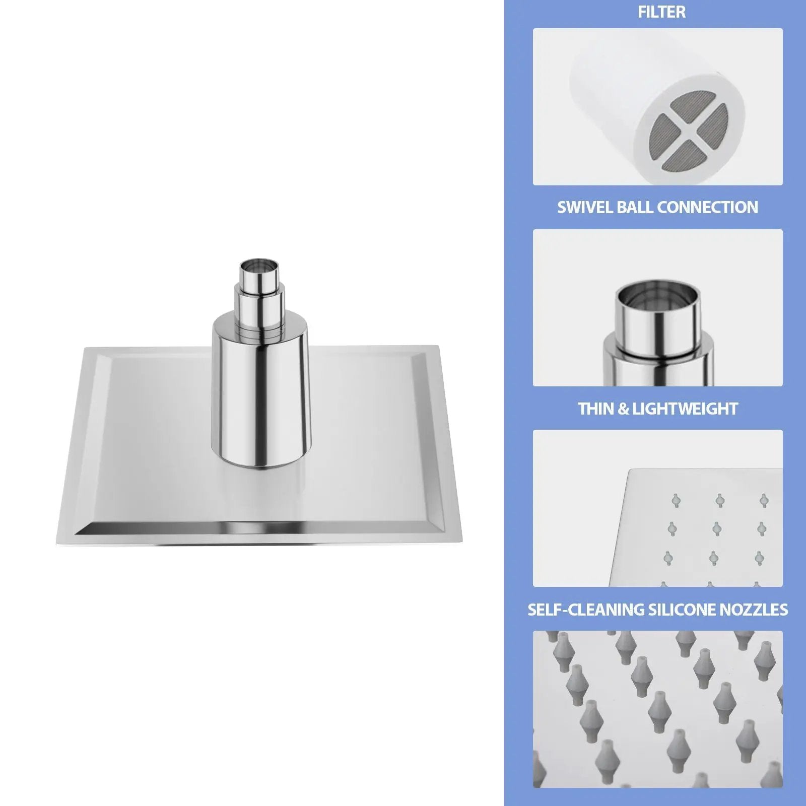 Ultra Thin 8" Square Rain Shower Head 304 Stainless Steel, Wall / Ceiling Mounted by HouseOfZazla