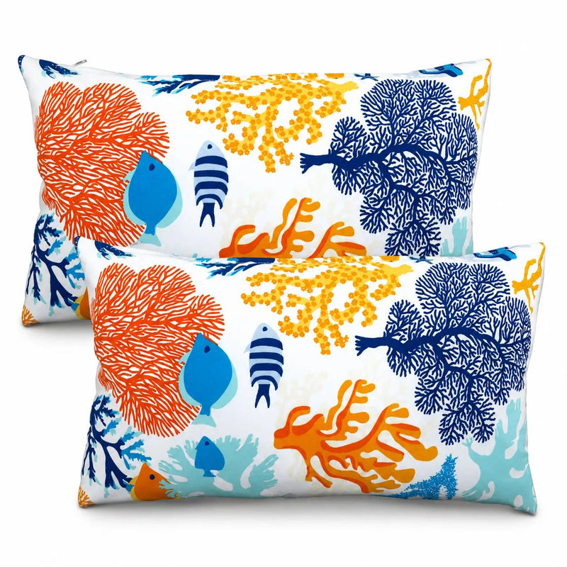 4 Pack Outdoor Lumbar Pillow with Inserts - Ocean Coral by HouseOfZazla