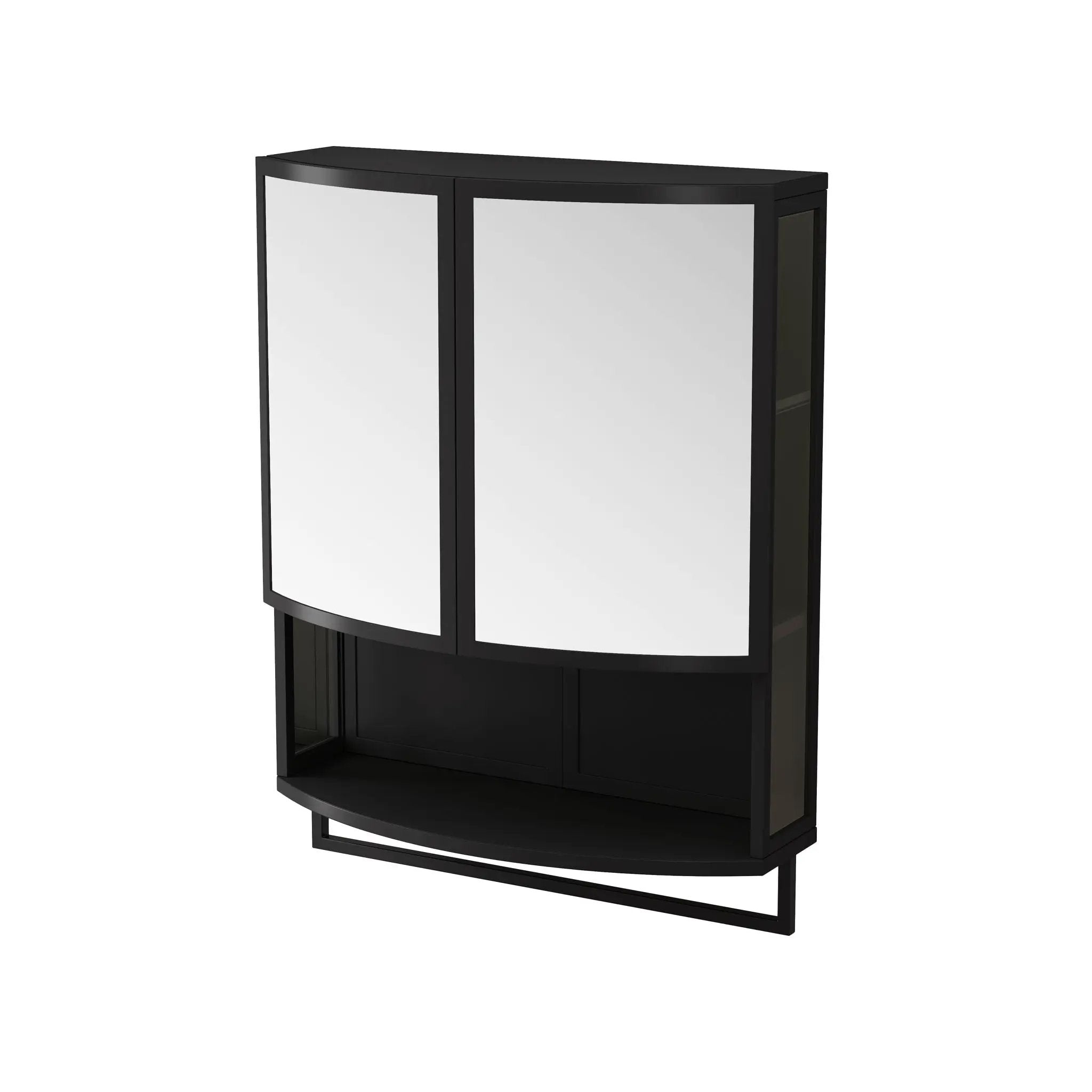 Arched Glass Double Door Wardrobe With Shatterproof Mirror, Open Shelf & Towel Rack by Unique Piece Furniture