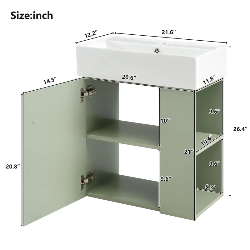 Modern Floating Bathroom Vanity With Ceramic Basin Perfect For Small Bathrooms by HouseOfZazla