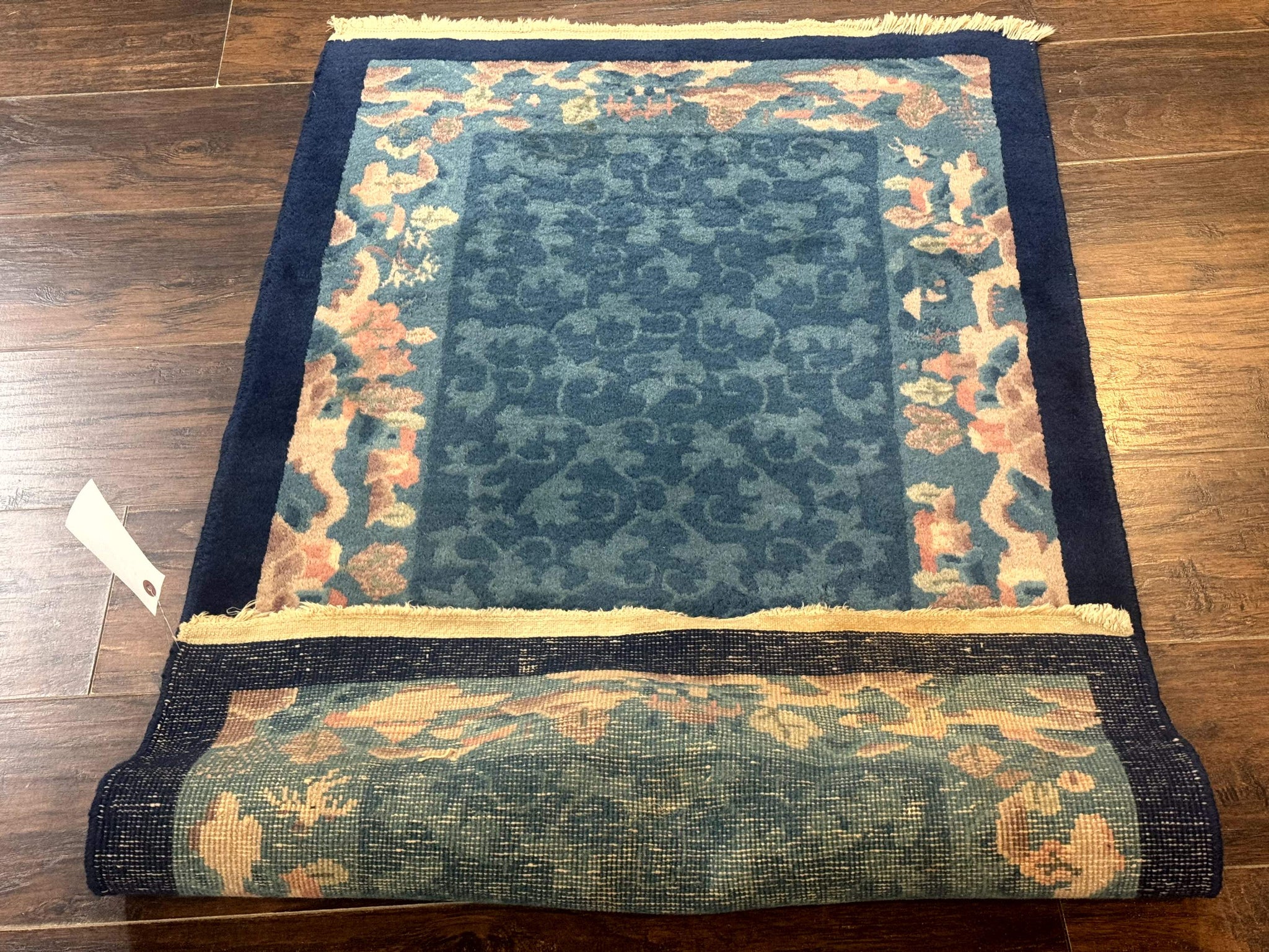 Blue Chinese Rug 2.6 x 4, Fete Rug, Peking Rug, Chinese Wool Rug, Art Deco Carpet by Jewel Rugs