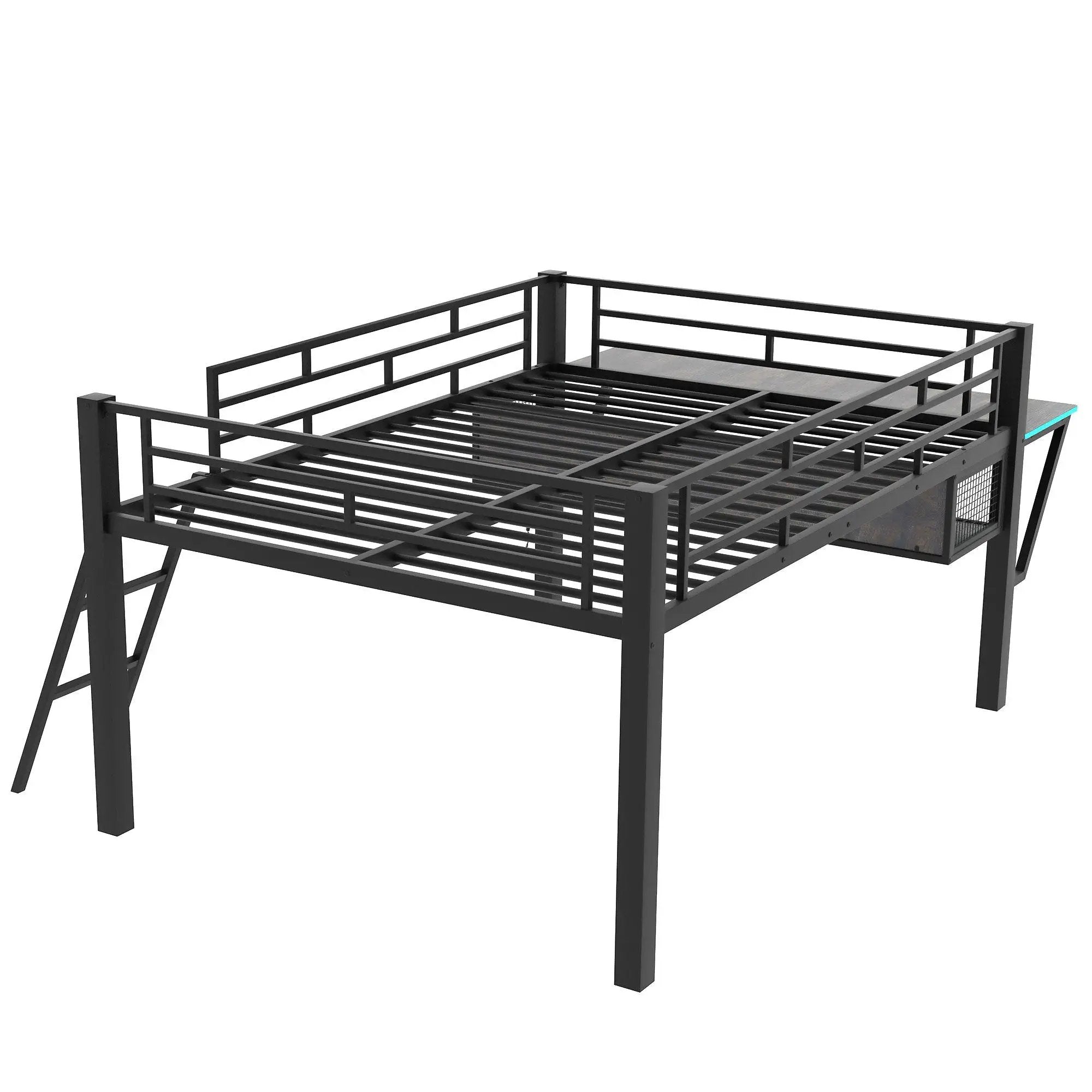 Gaming - Full Size Loft Bed With Desk, LED - Black by HouseOfZazla