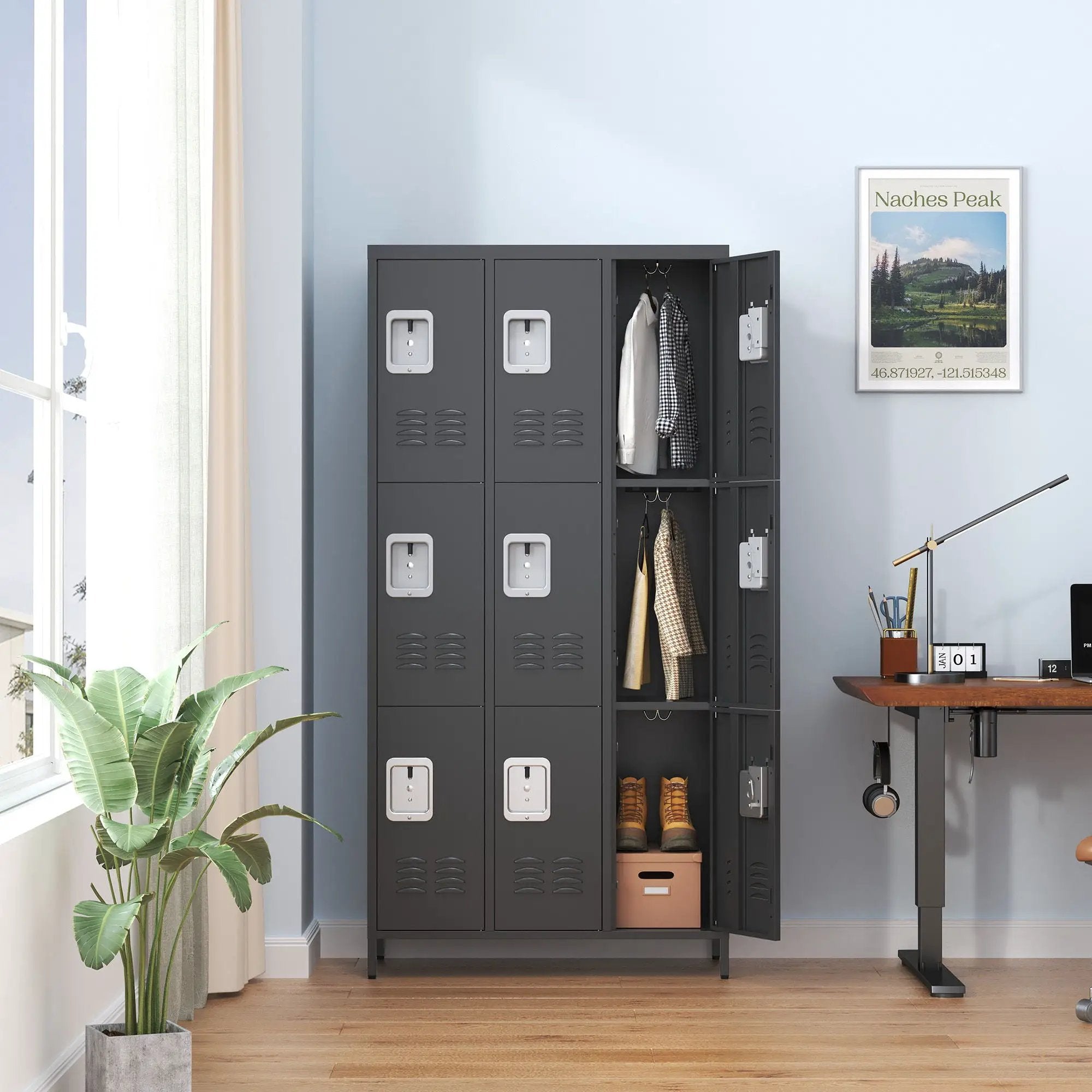 9 Door Lockers With Lock For Secure Storage And - Black by HouseOfZazla